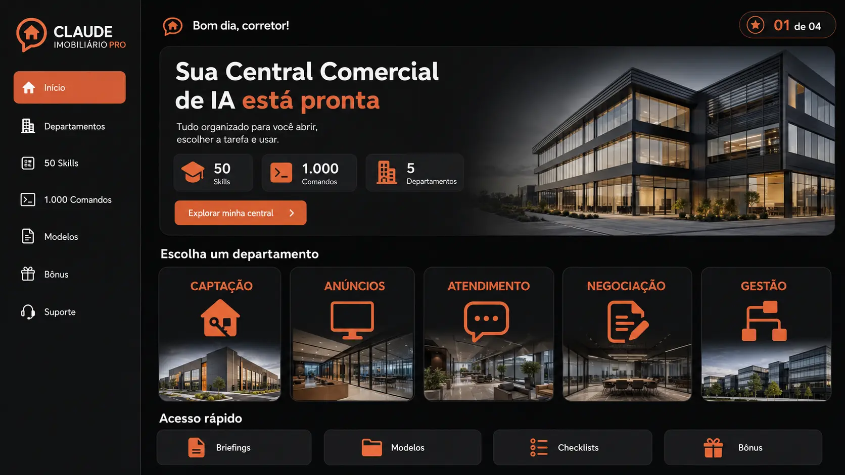 Central comercial de IA organizada por departamentos